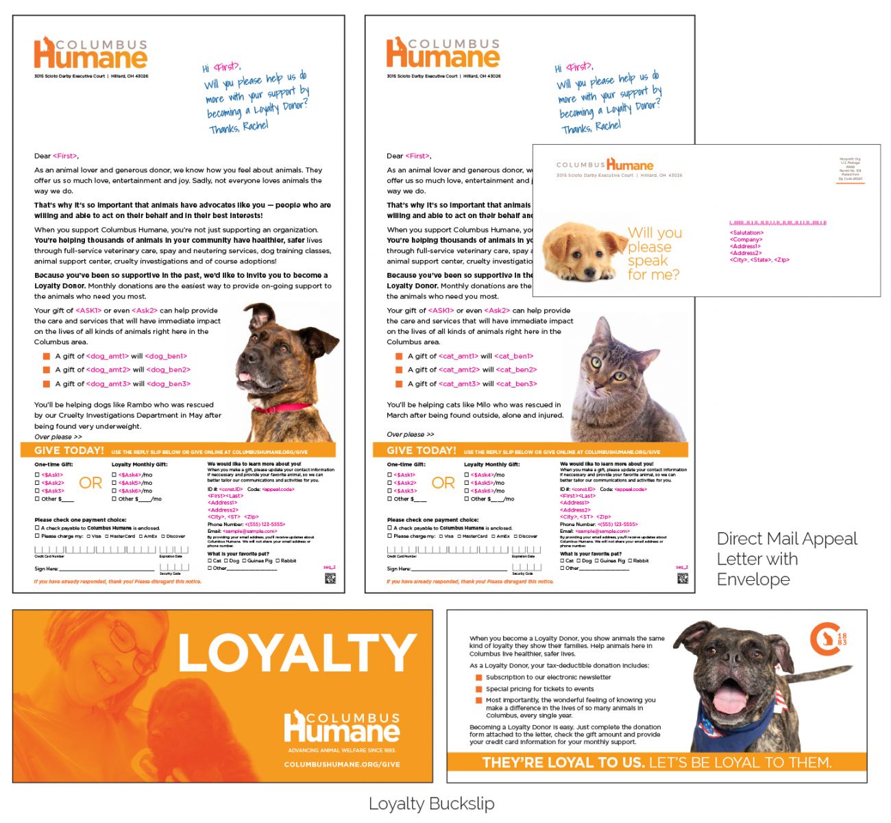 Fundraising appeal letters for the Columbus Humane nonprofit organization