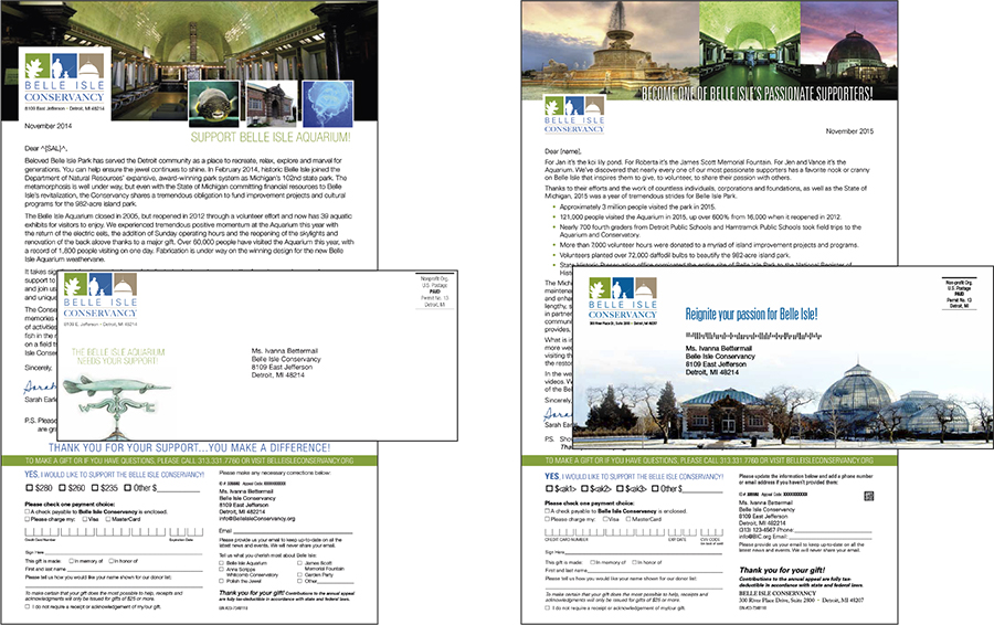 Fundraising campaign letters for the nonprofit Belle Isle Conservancy, created by Phoenix Innovate