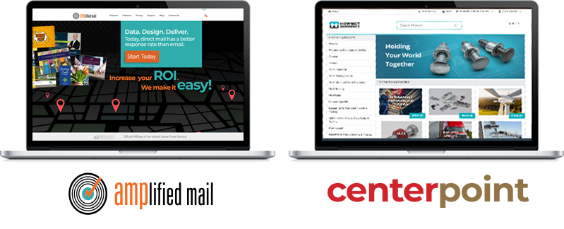 Omni 121 and CenterPoint Through Channel Marketing Automation interfaces on a monitor