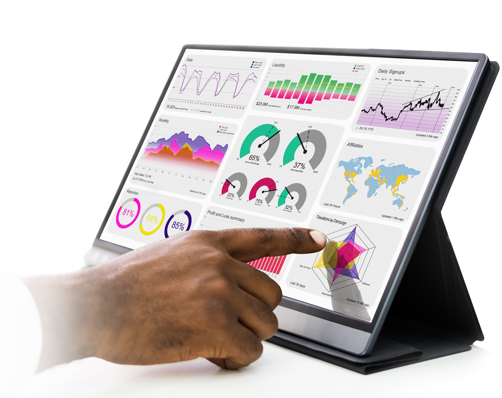 Closeup of analytics on a computer to represent Phoenix Innovate's marketing automation and reporting capabilities as a part of its marketing and fundraising solutions for nonprofit organizations.