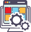 computer screen with graphs and gears